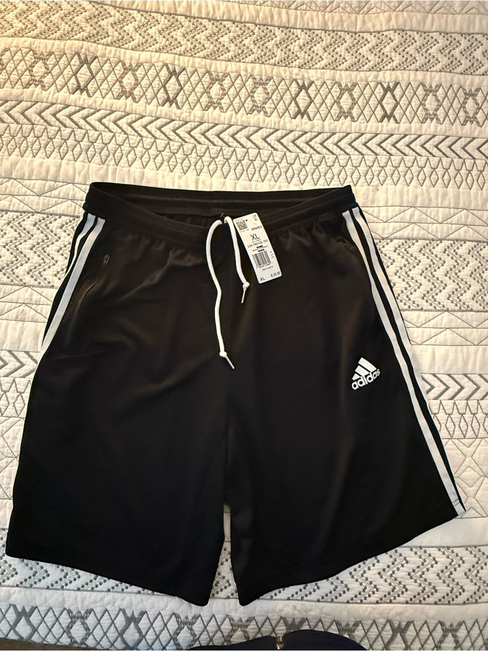 2 pair adidas Black and navy Athletic Shorts with White Three-Stripes